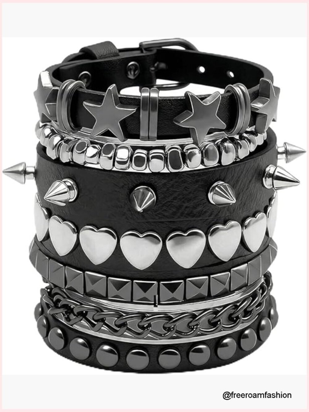 5 Punk Studded Bracelets for Women Men Rock Alternative Style Metal Rivet